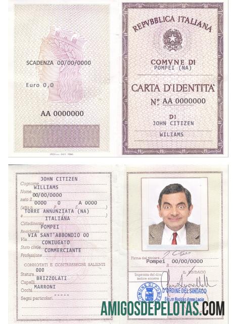 Bilhete de Identidade Italiano (Carteira de Identidade Italiana) exemplo